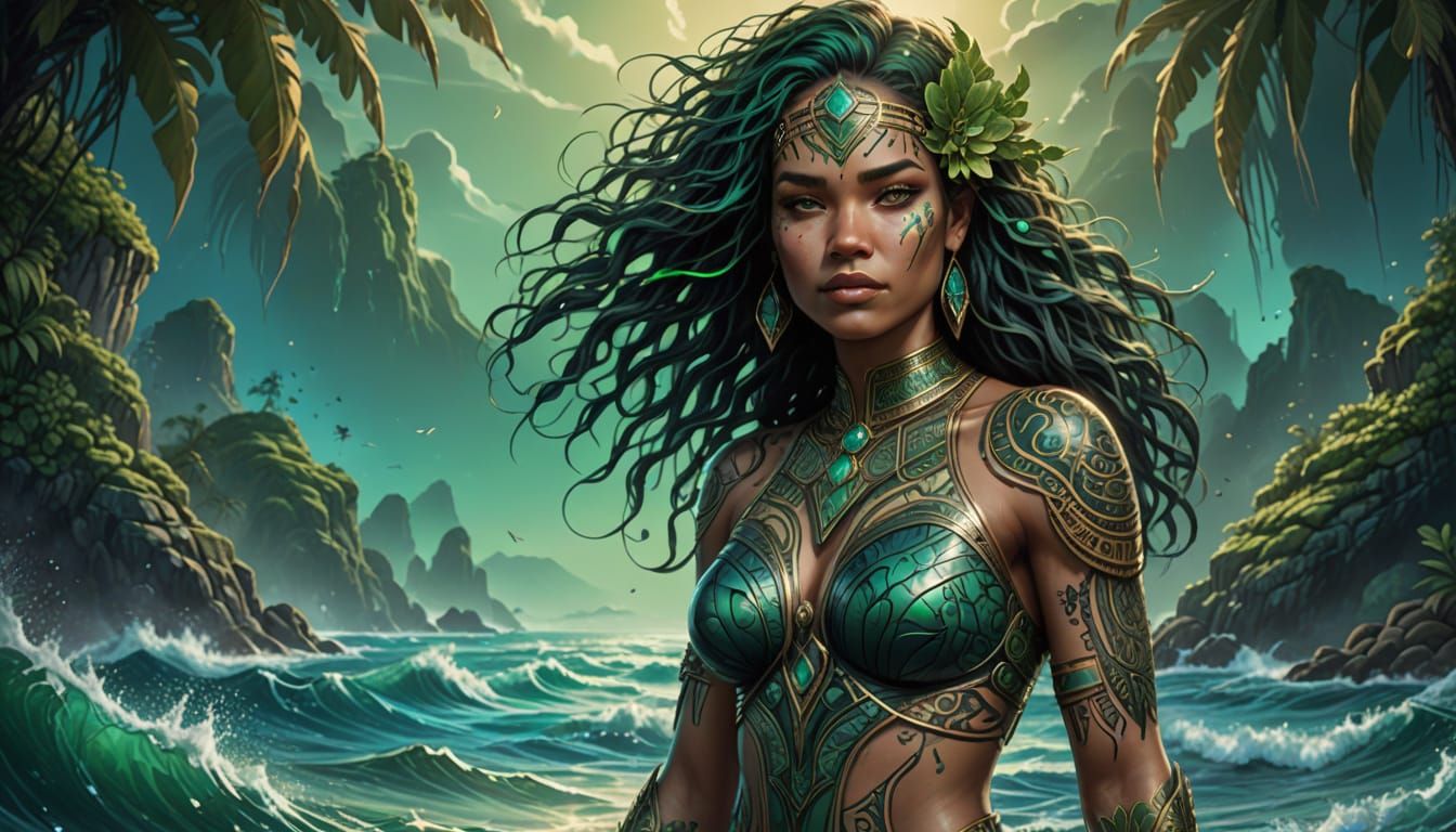 Hyperrealistic Art Deco Goddess Rises from the Ocean