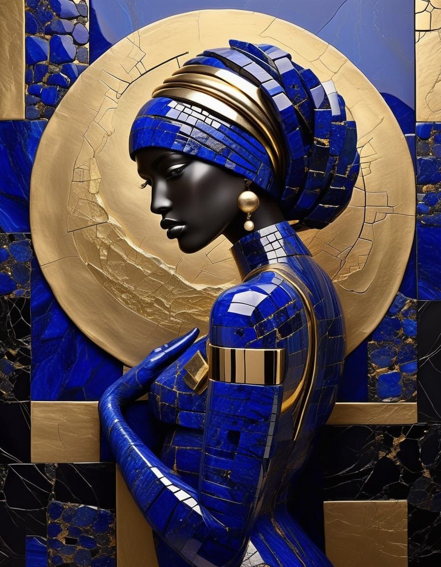Abstract Lapis Lazuli Constructivism in Metallic Gold