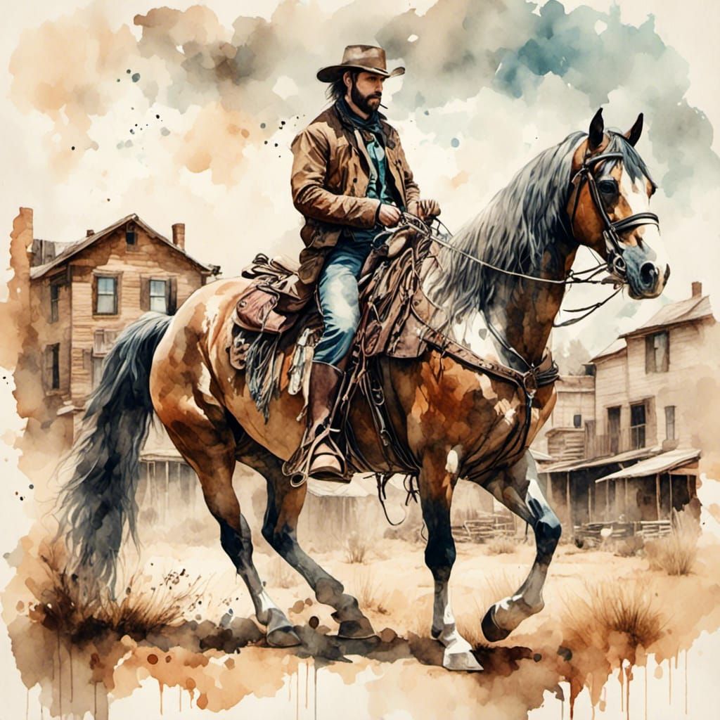 Old West Gunslinger in Antique Watercolor Style