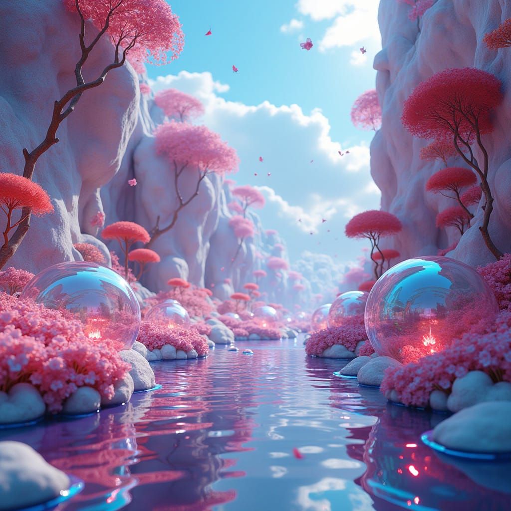 Vibrant Virtual Entertainment Metaverse with Glowing Bubbles