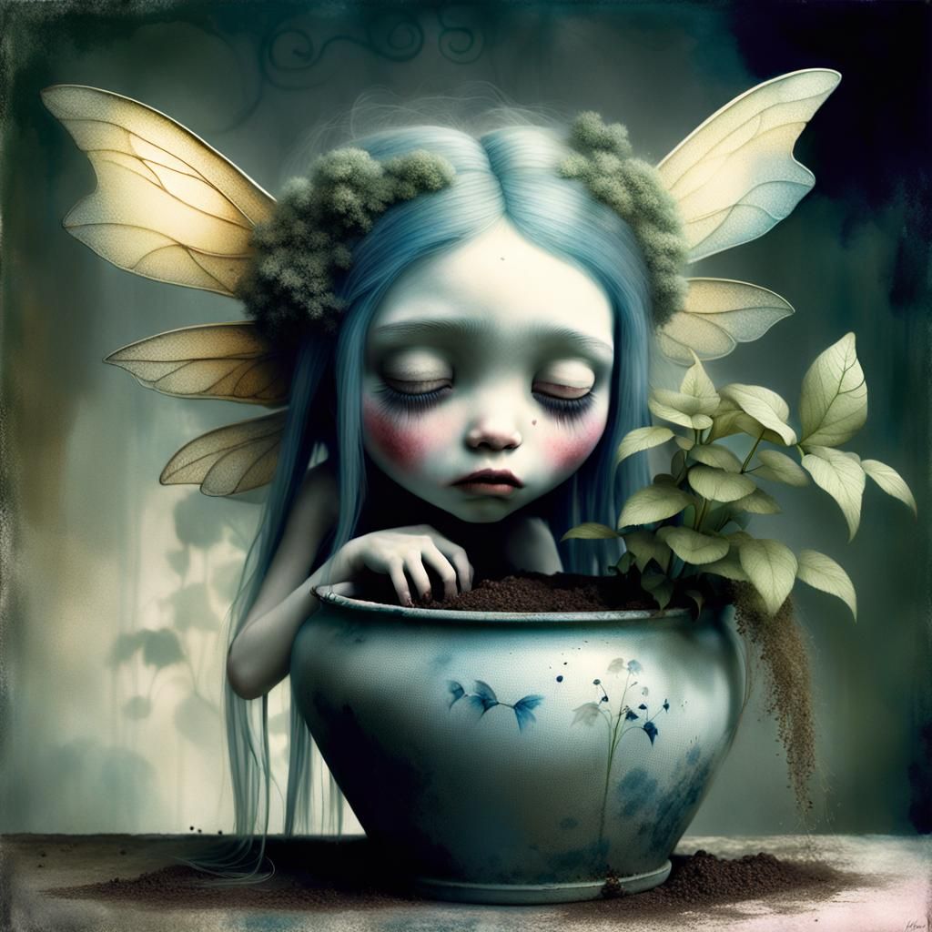 Winged Fairy Comforts Unhappy Plant