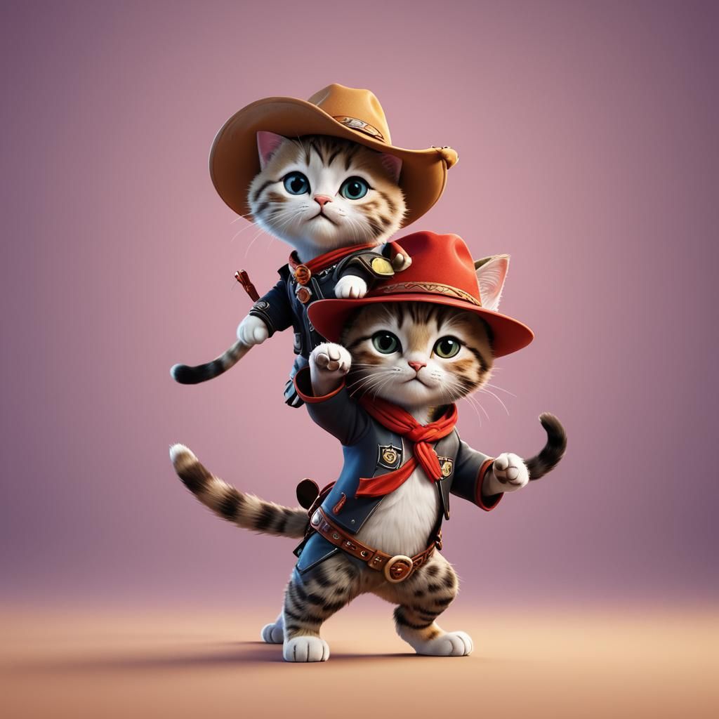Cowboy Kitten Does Kung Fu: 3D Digital Art