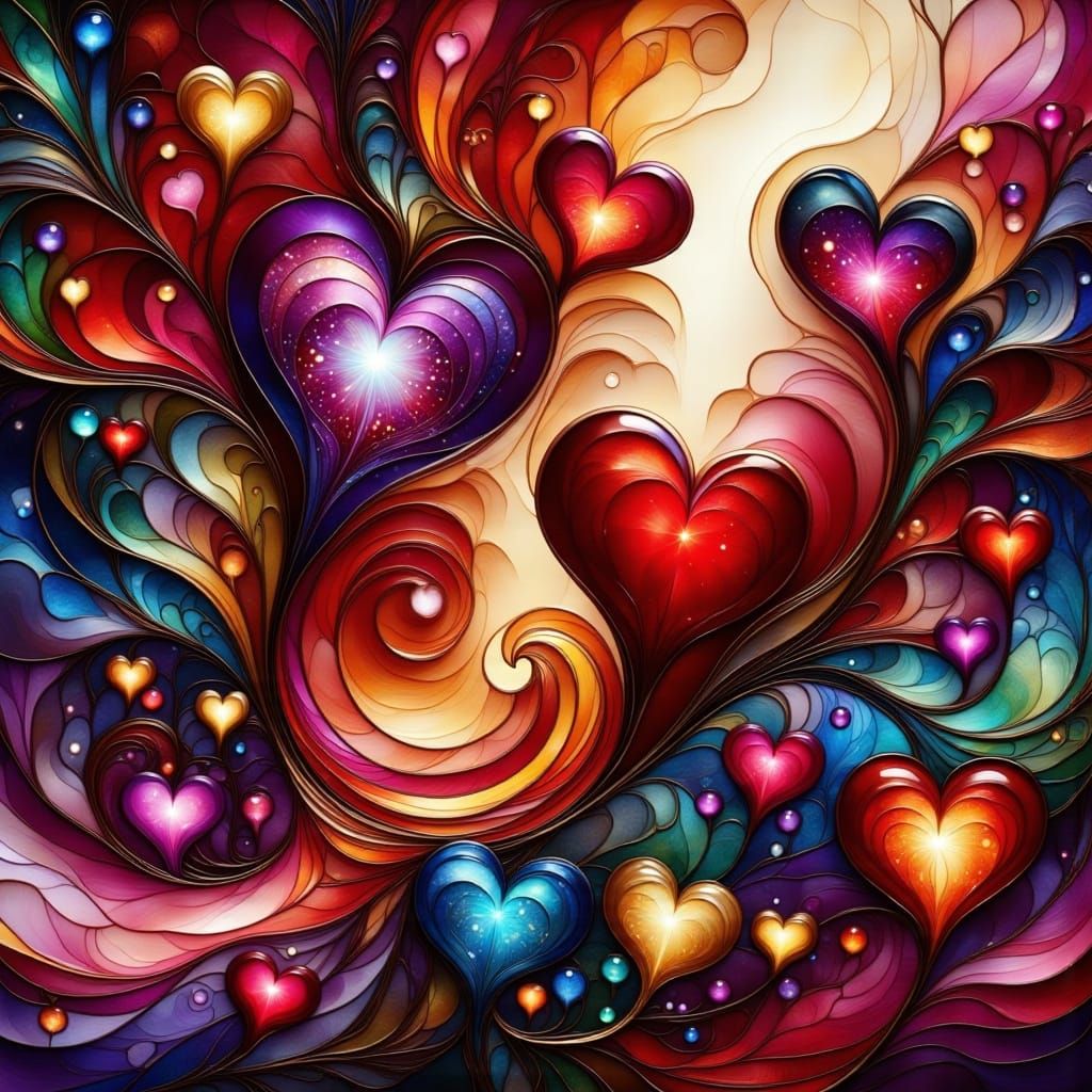 Abstract Romantic Composition with Swirling Hearts