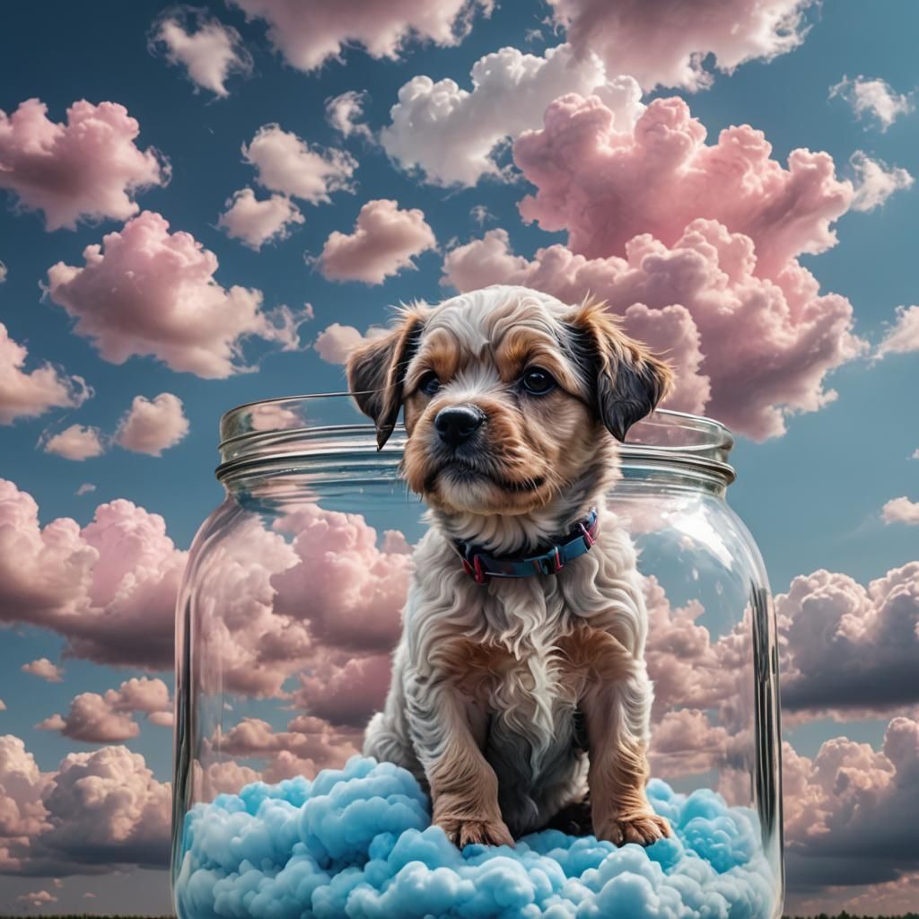 Cloud Dog in a Jar: Hyperrealistic AI Art