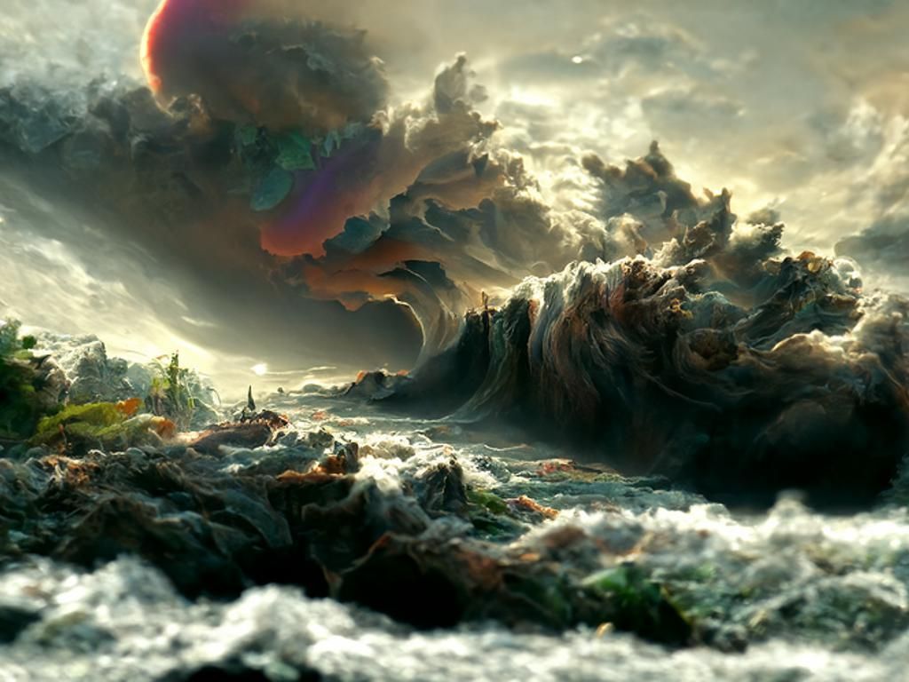 Turbulent Ocean Storm at Night in Romanticism Style