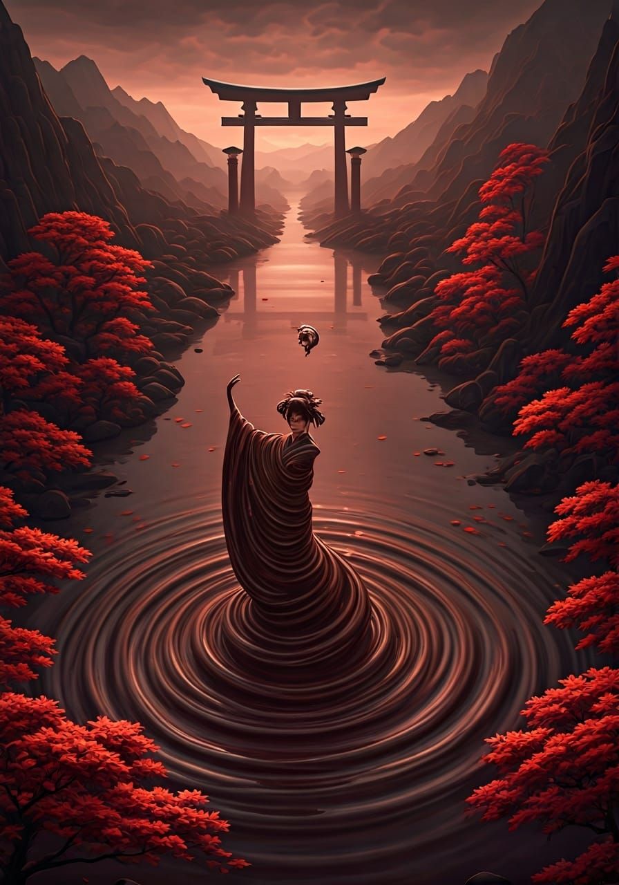 Geisha's Chocolate Storm: A Dark Fantasy Digital Painting