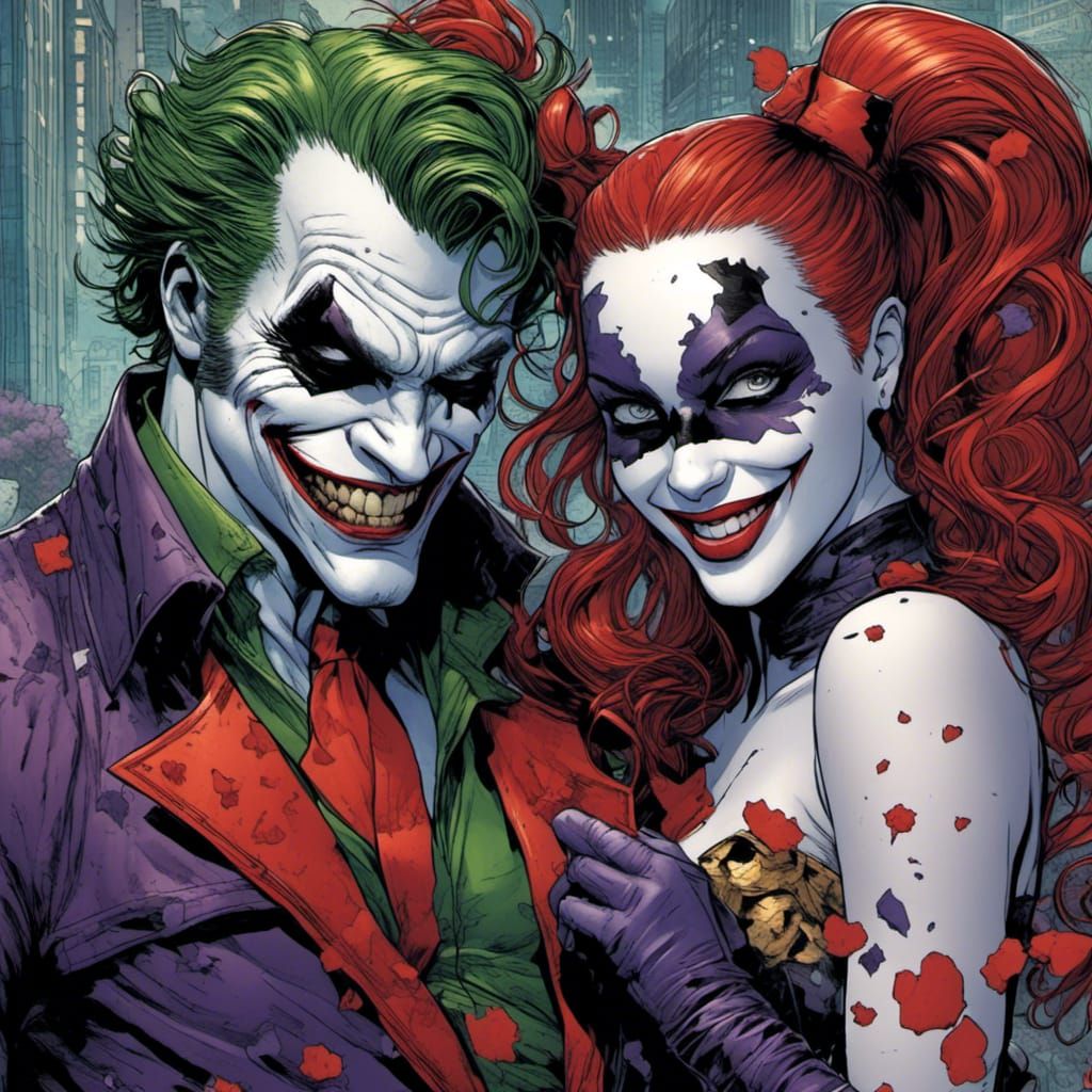 Joker and Harley Quinn Comic Book Illustration