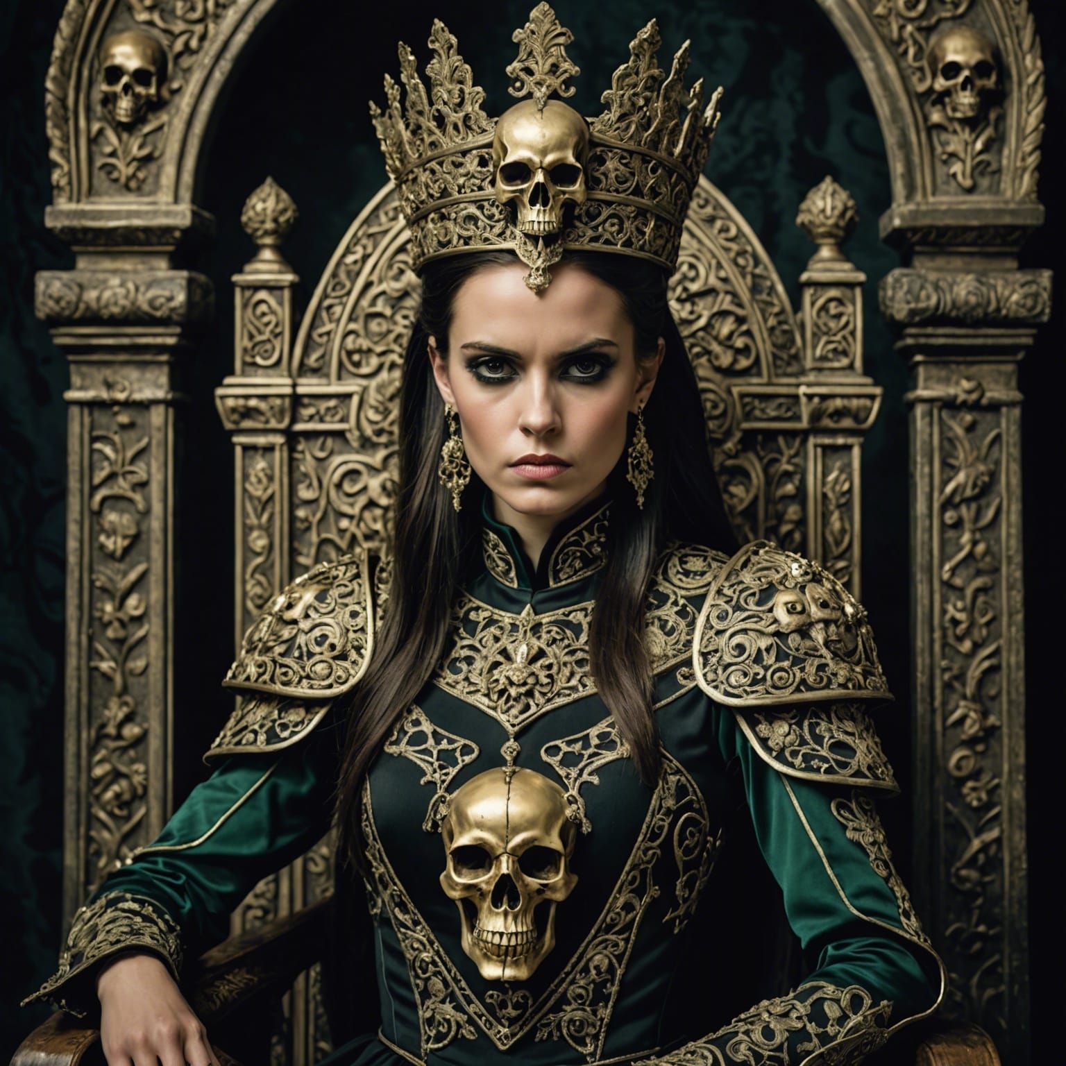 Angry Queen on Skull Throne in Fantasy Setting