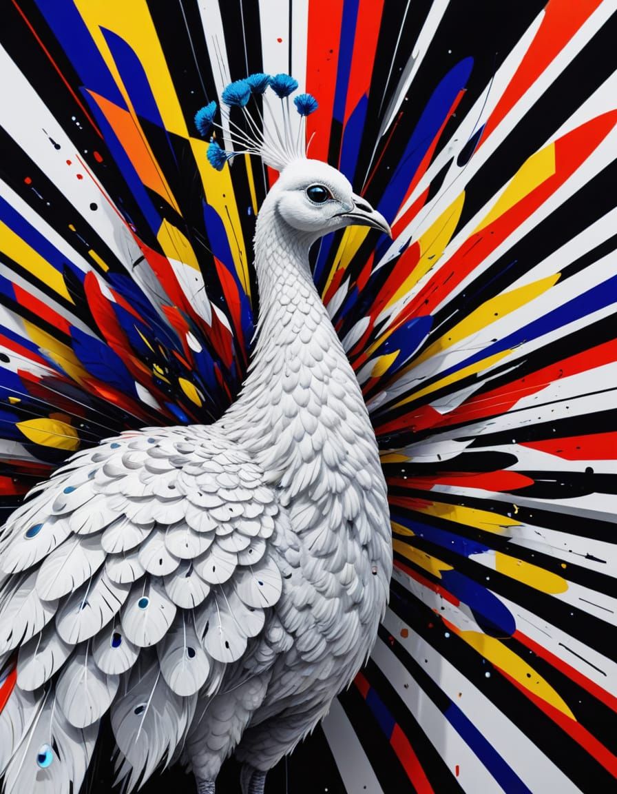 Geometric Peacock in Piet Mondrian Style