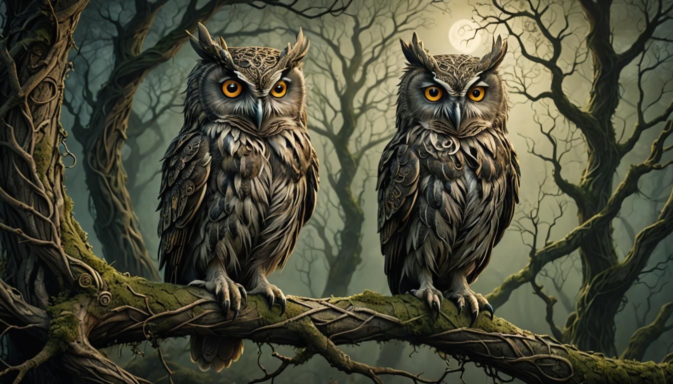 Celtic Owl in Mystical Forest Illustration