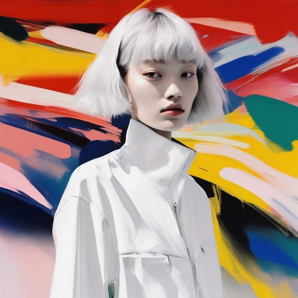 Minimalist Anime Woman with Energetic Brushstrokes