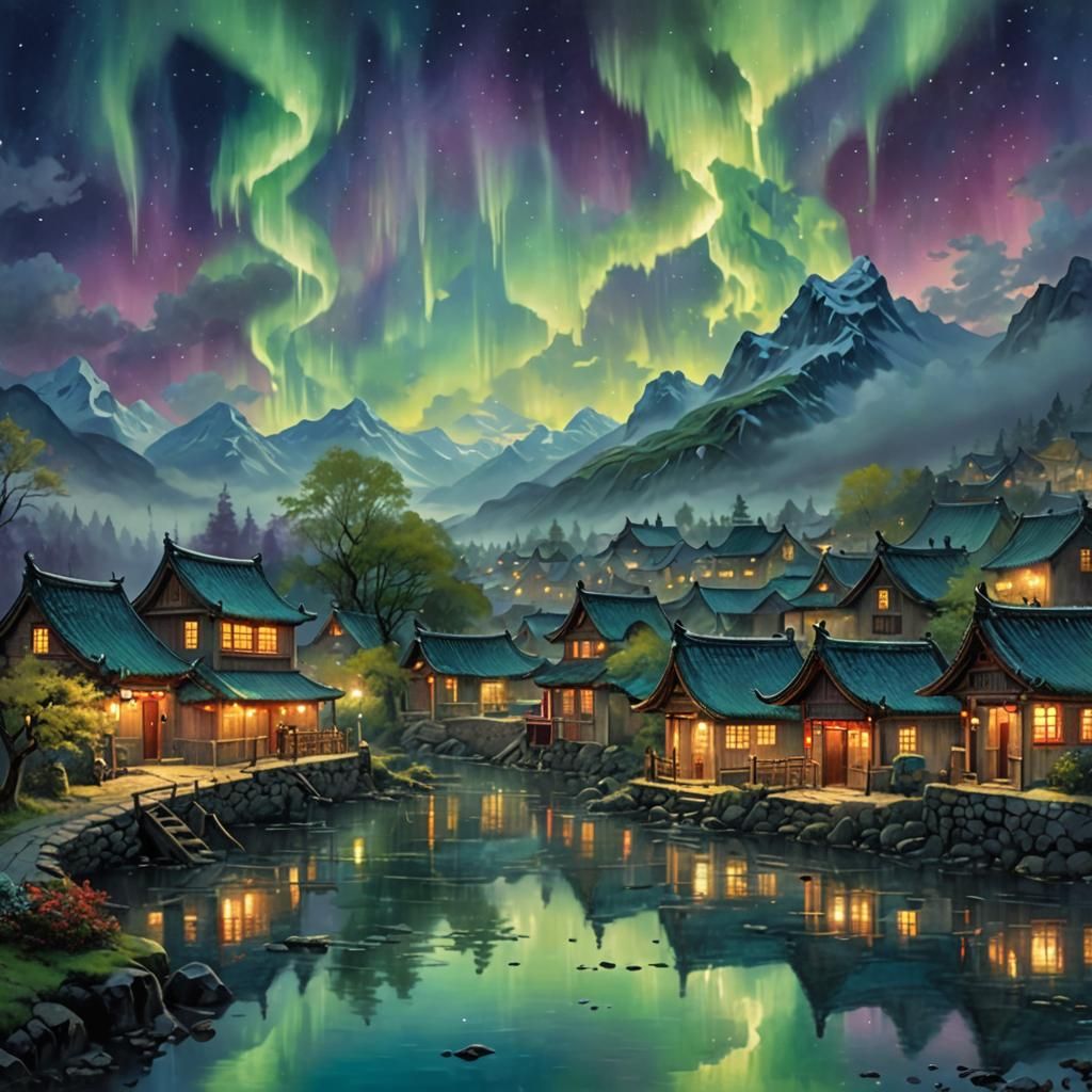 Northern Lights over Ancient Chinese City