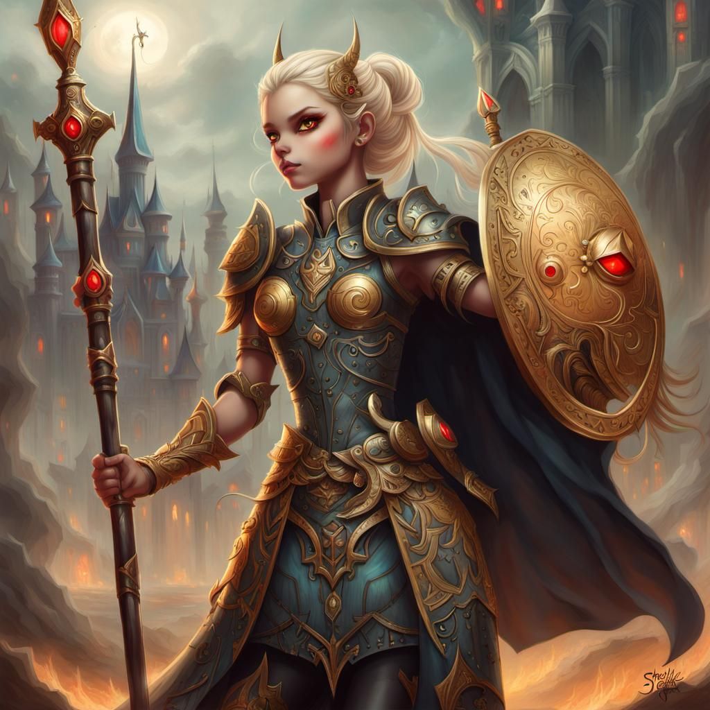 Pixie Warrior with Bioluminescent Eyes, Fantasy Concept Art