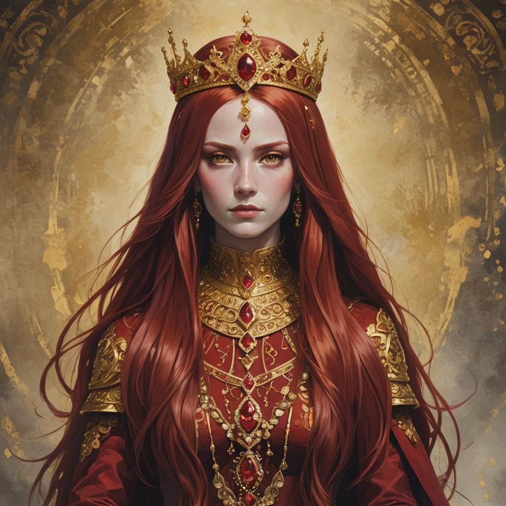 Ruby Queen with Red and Gold Headpiece