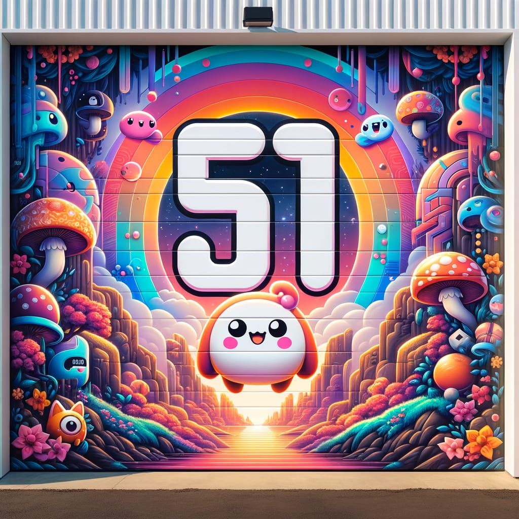 Kawaii Mural on Garage Door in Matte Painting Style