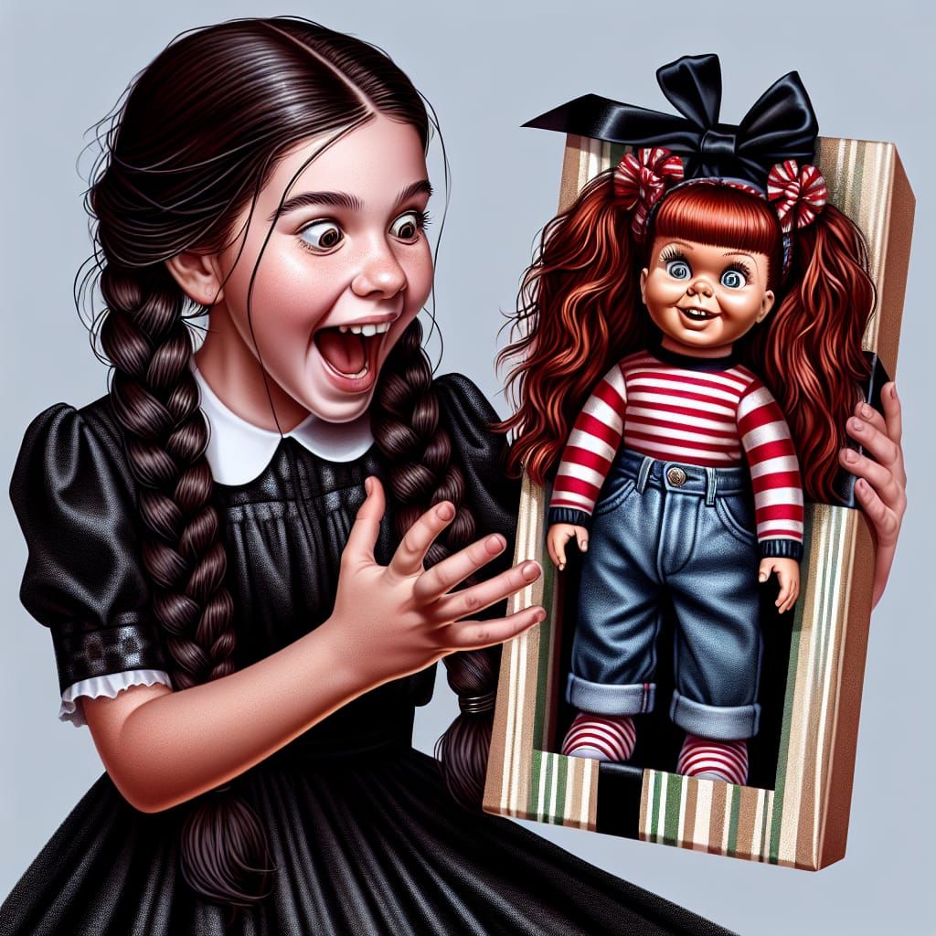 Wednesday Addams Delighted by Chucky Doll Christmas Gift