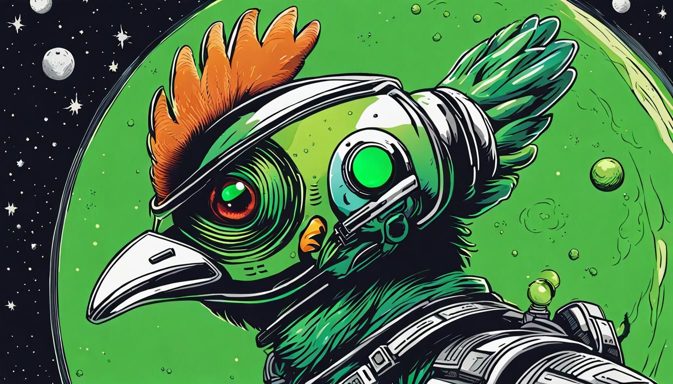 Alien Chicken in Spacesuit Poster Illustration