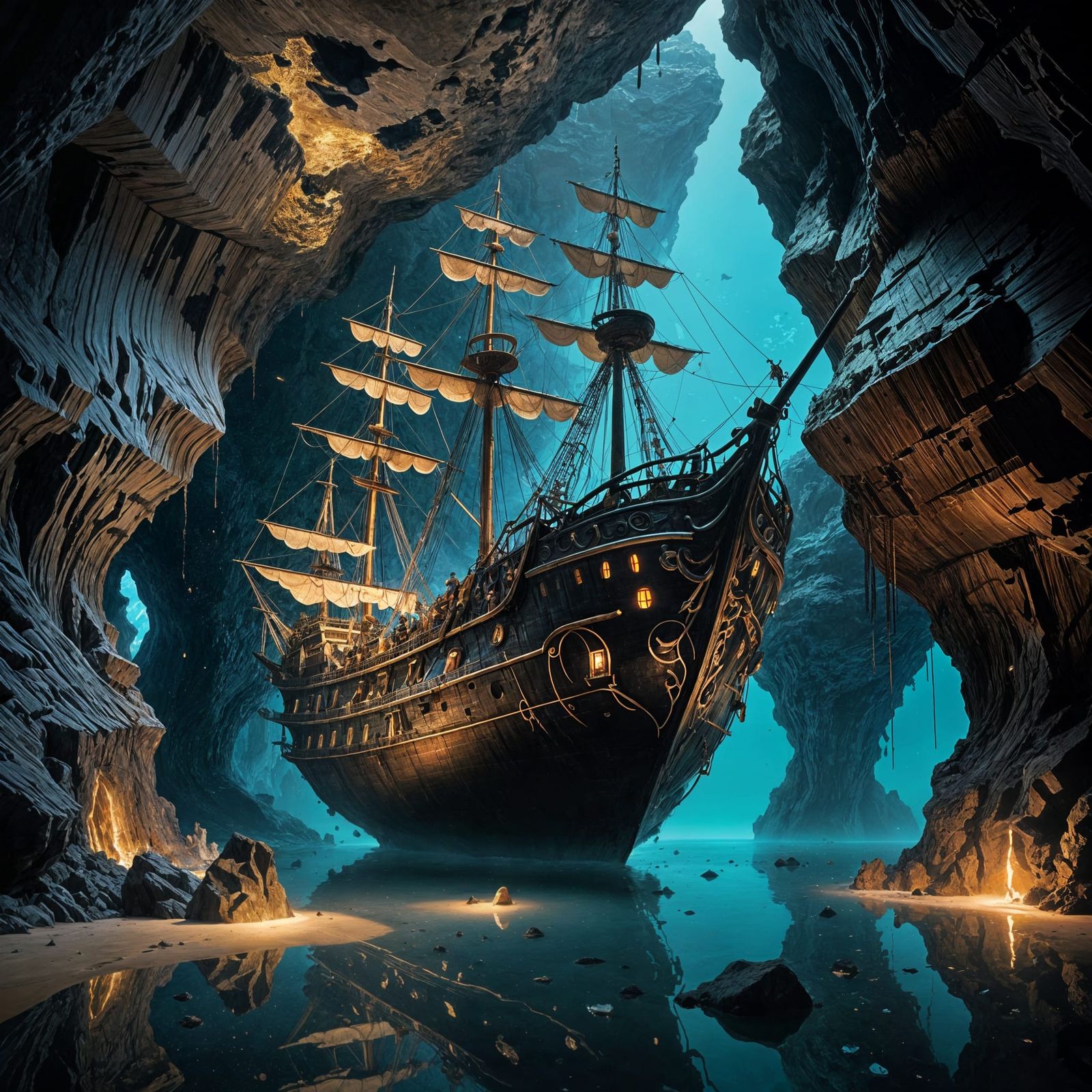 Pirate Galleon in Luminous Geometric Cove