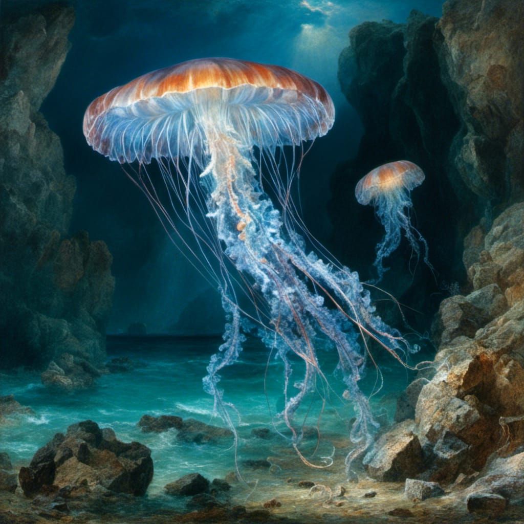 Jellyfish Painting in Hudson River School Style