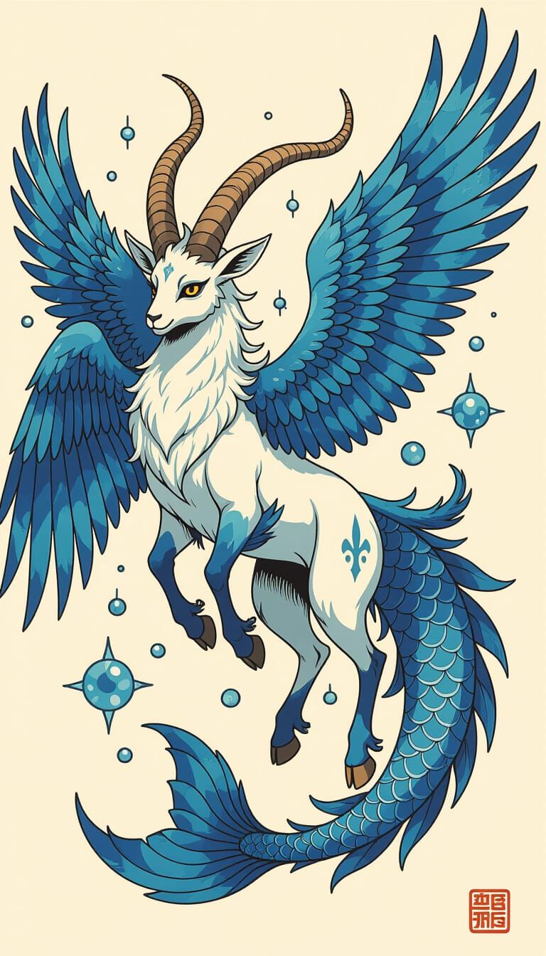 Mythic Caprigryph with Eagle Wings and Sea Tail