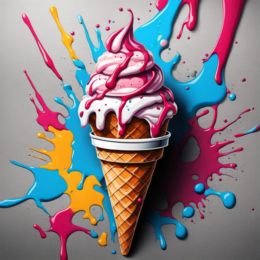 Colorful Melting Ice Cream Cone in Graffiti Art