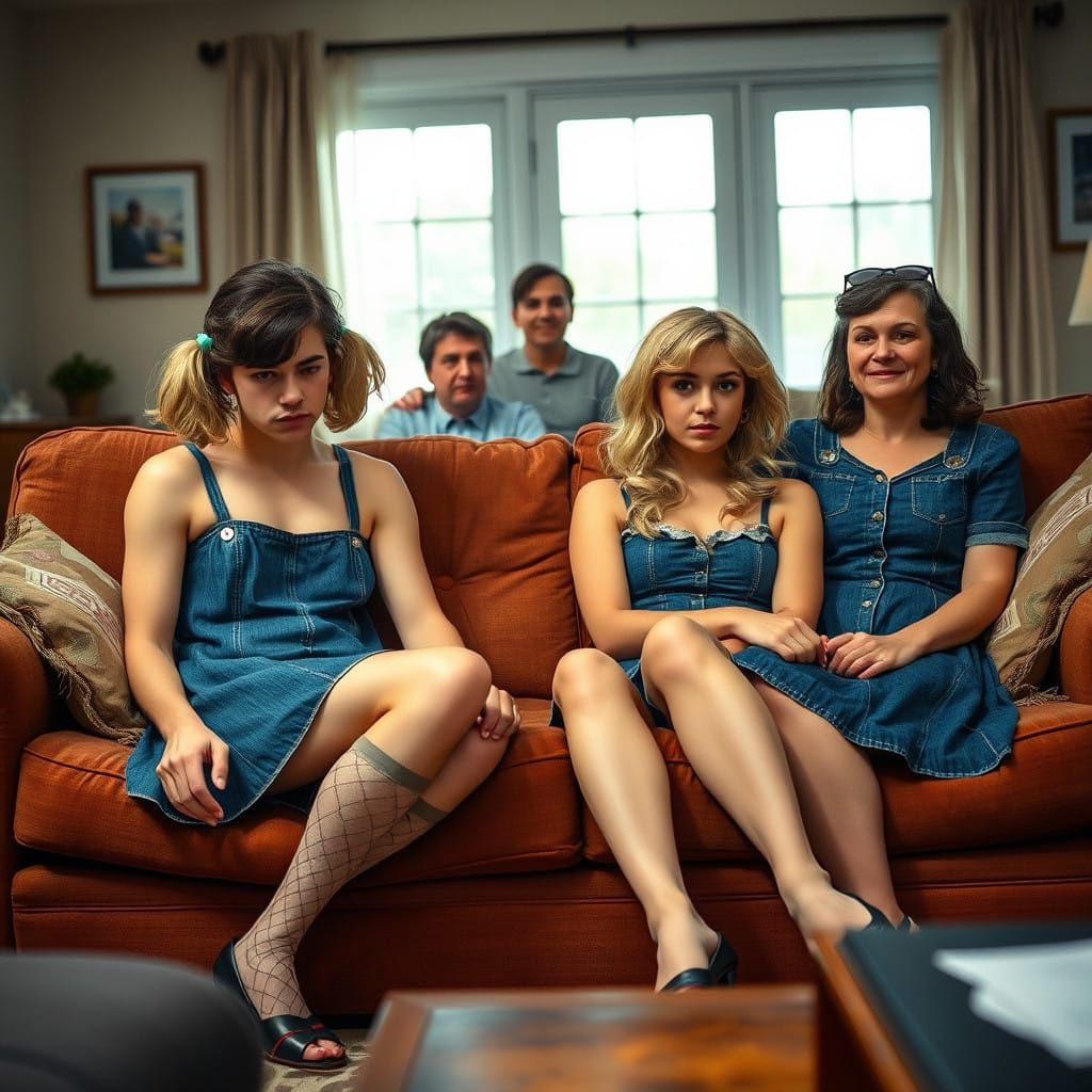 Young Man Crossdressing in 1960s Style Denim Dress