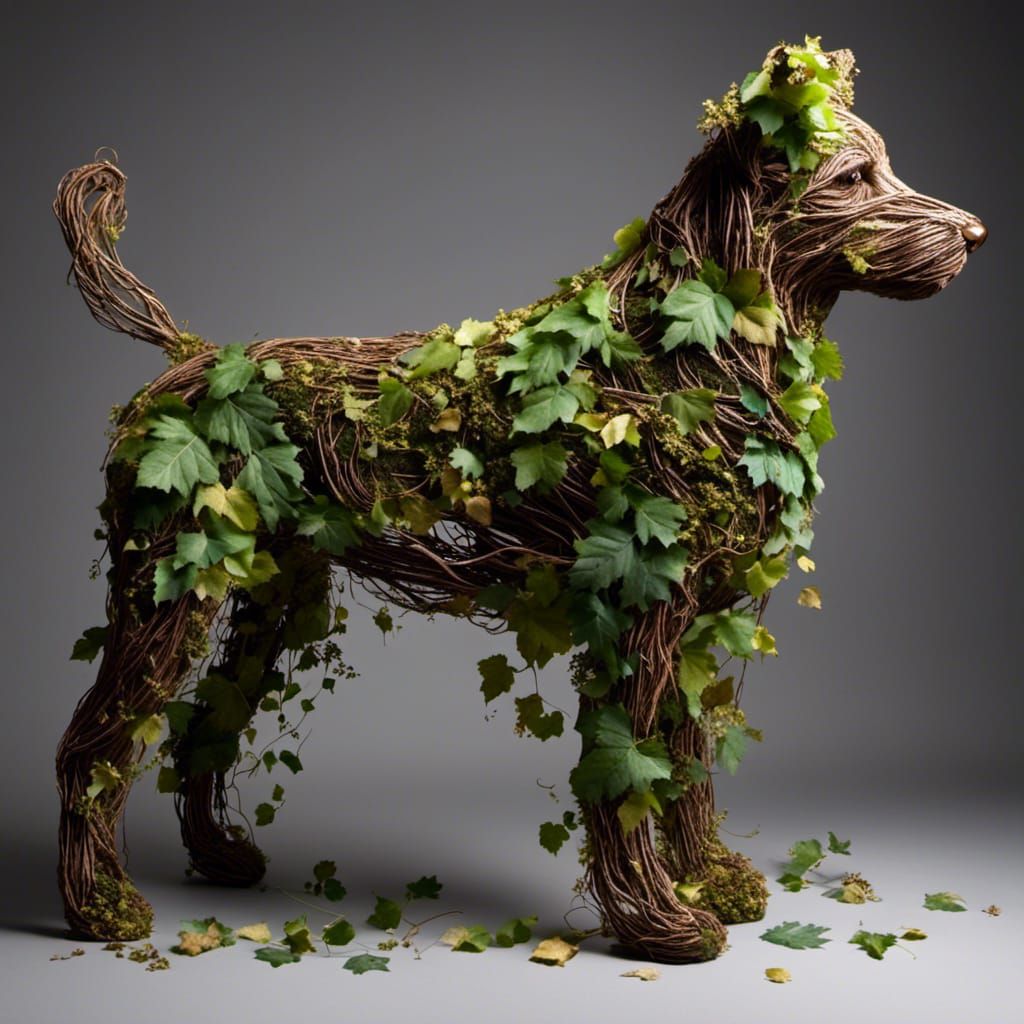 A dog made of vines, leaves, stone, earth <lora:Terra:1.0>