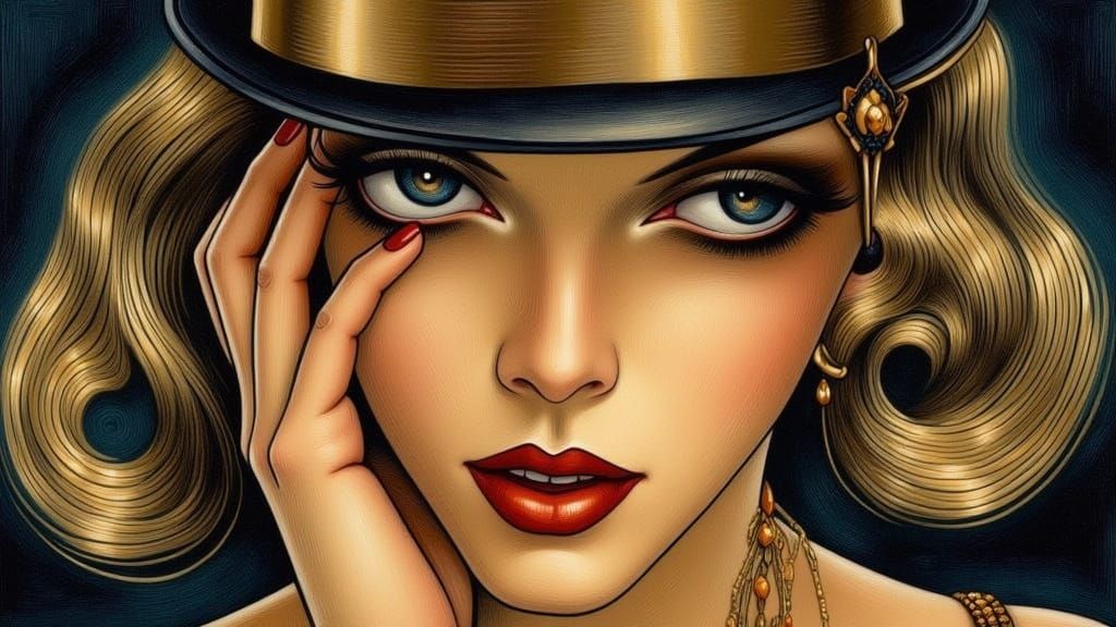 Skeptical Woman in Art Deco Style