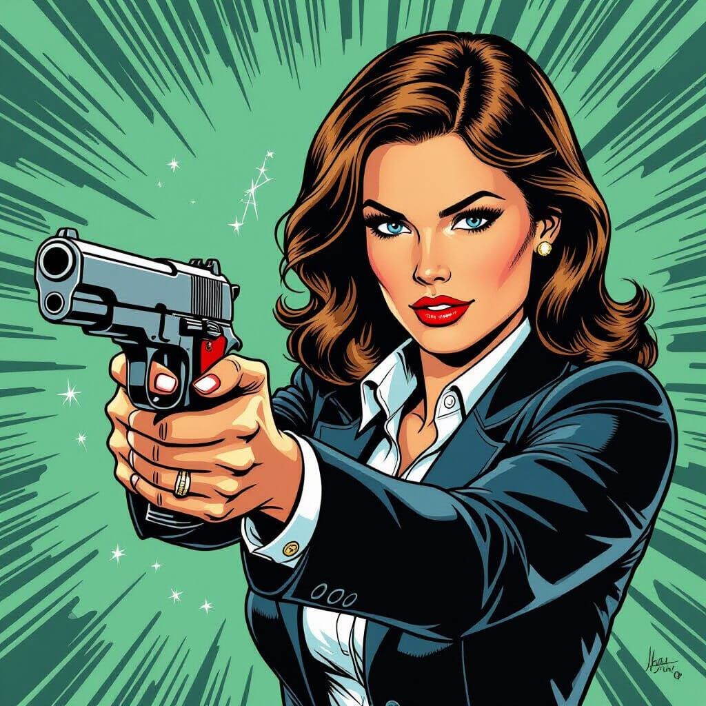 FBI Agent Arresting Spy in Comic Book Style