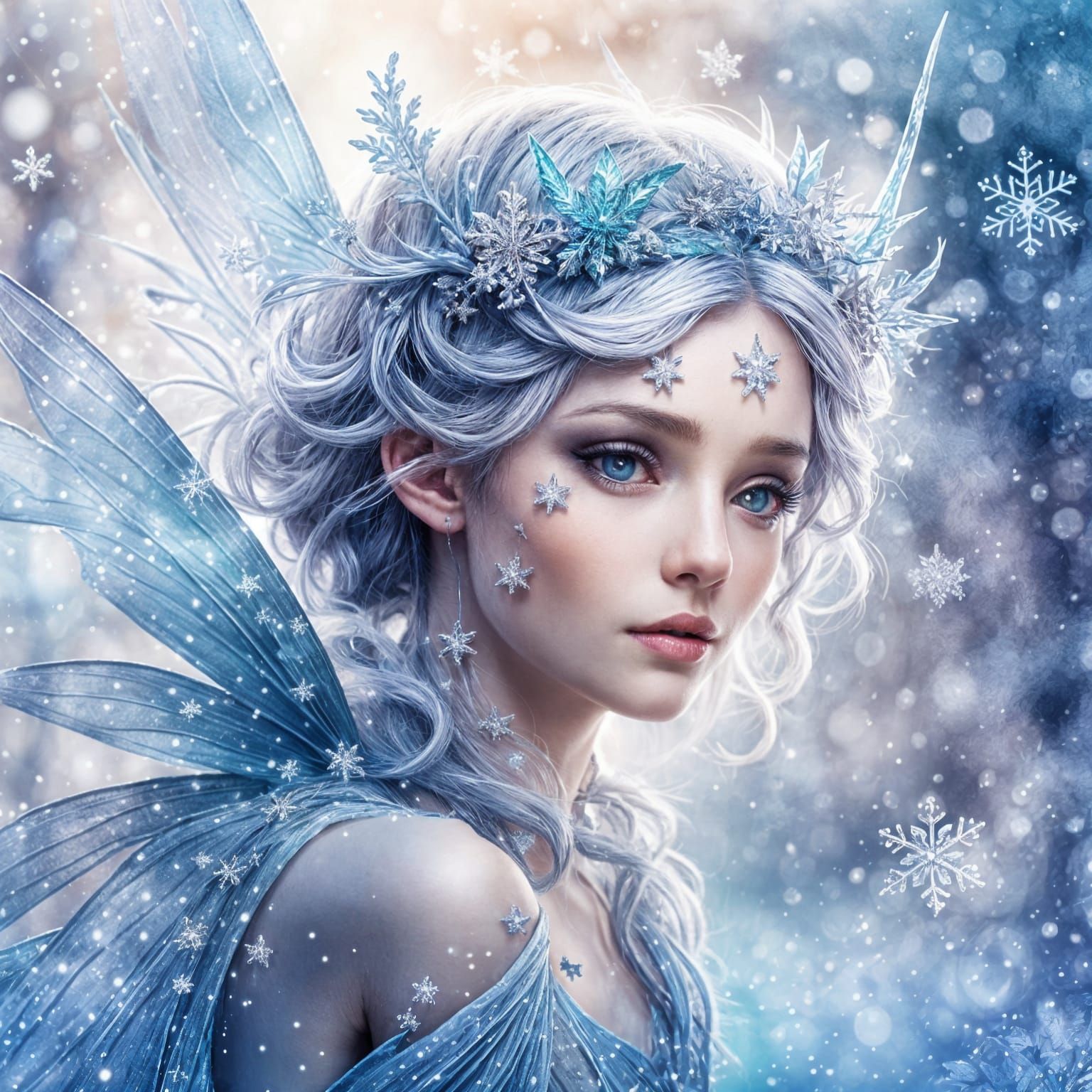 Ethereal Frosty Fairy in Whimsical Watercolor Style
