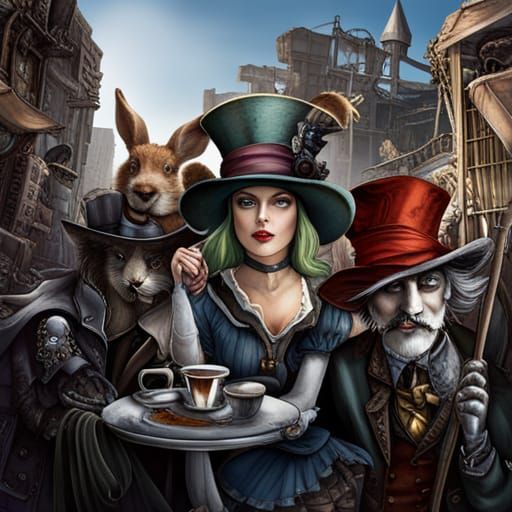 Steampunk Mad Hatter Tea Party in Ruined City