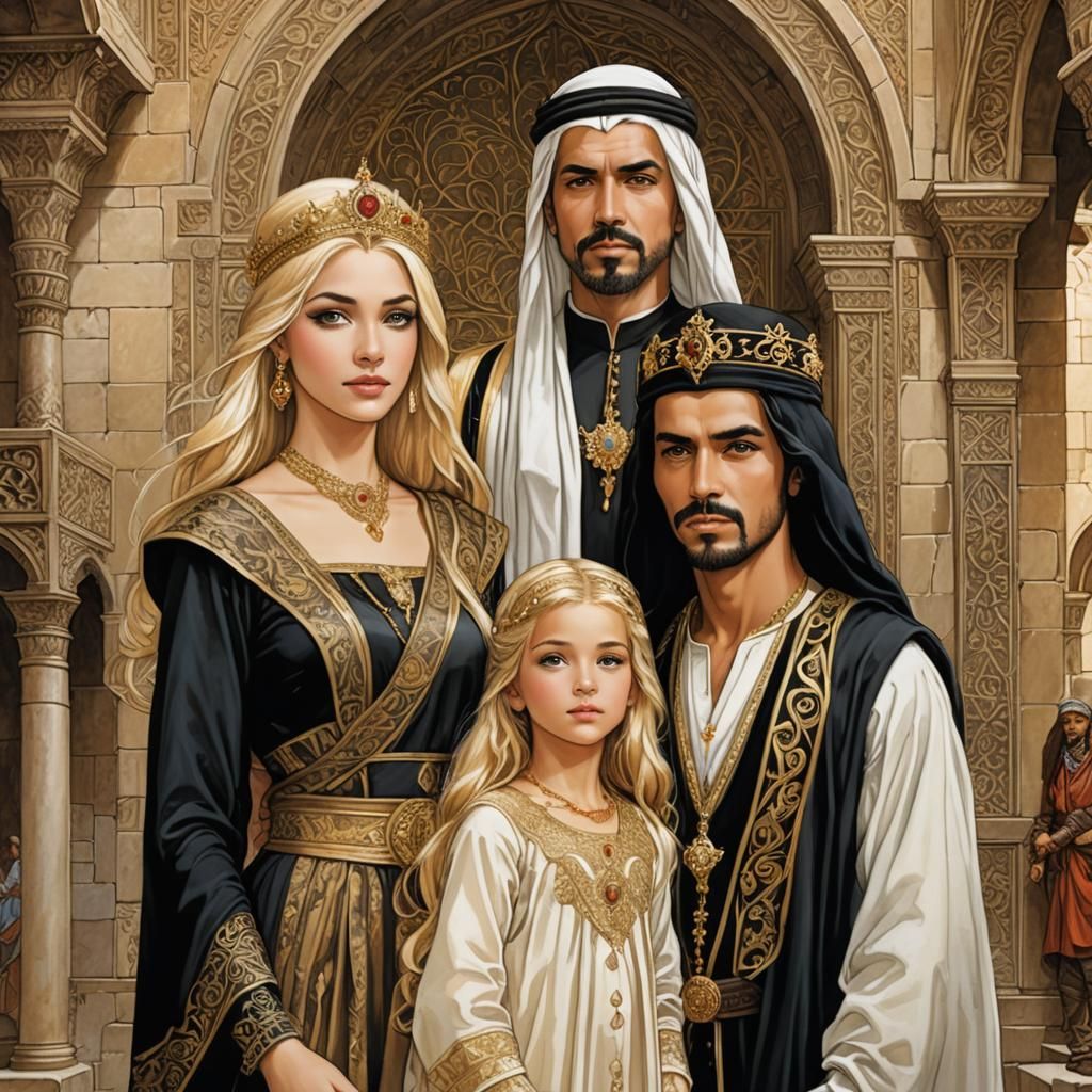 Arabian Royal Family Portrait in Castle, Fantasy Art