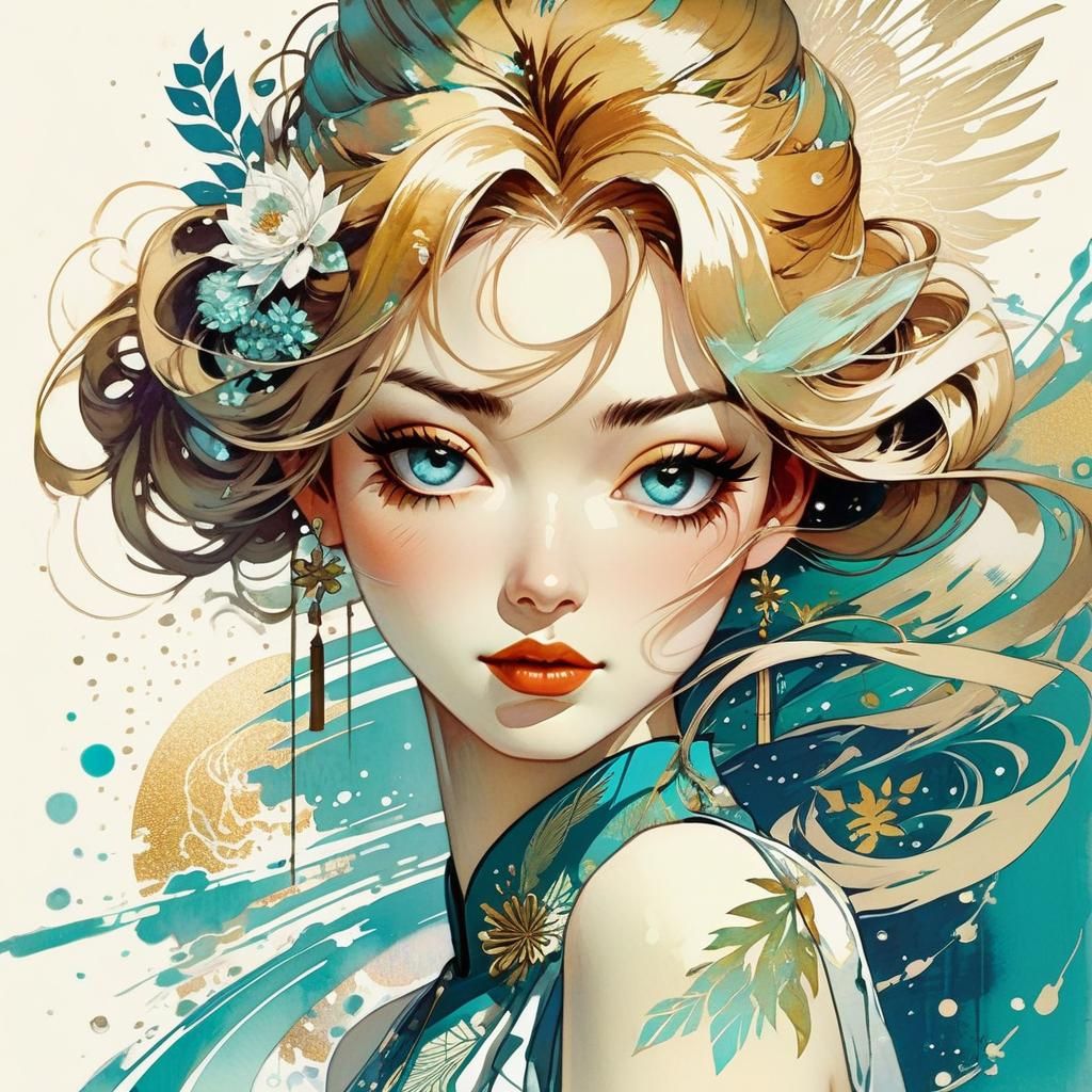 Anime Girl in Watercolor with 3D Shading