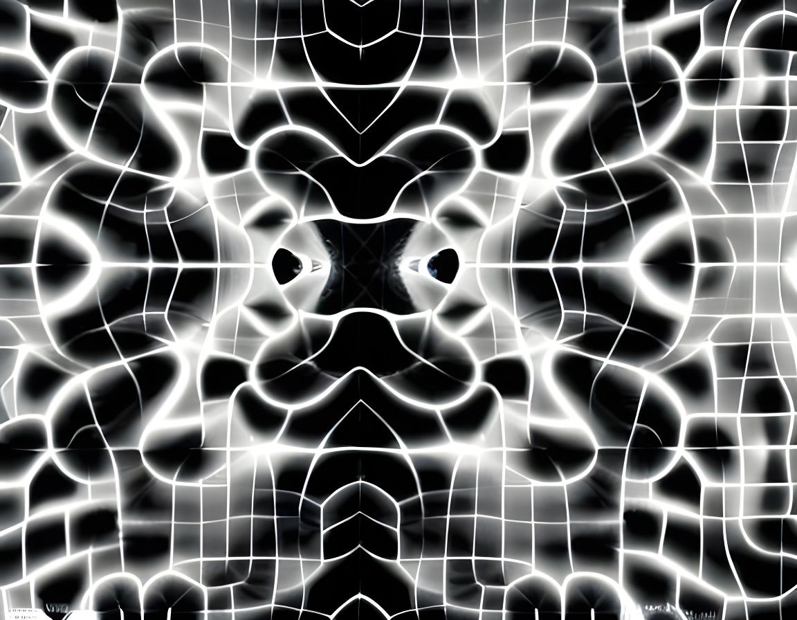 Symmetrical Fibonacci Mandelbrot Pattern in Grey and Black