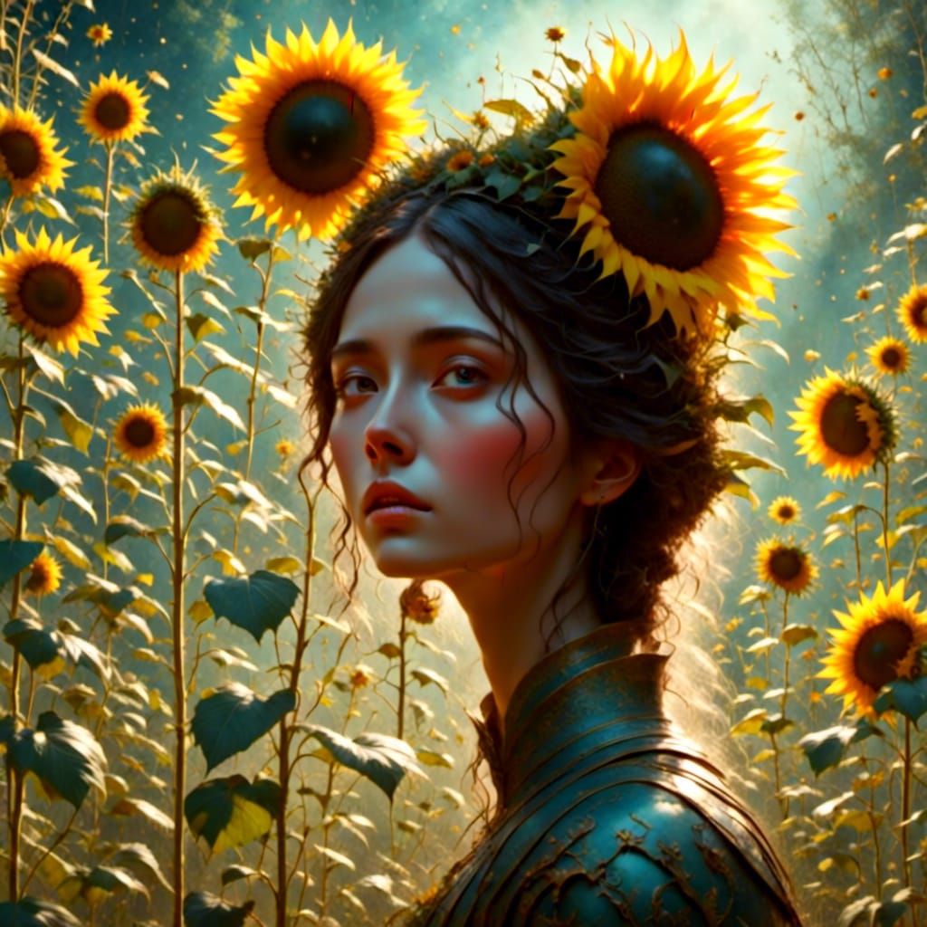 Mujer entre girasoles