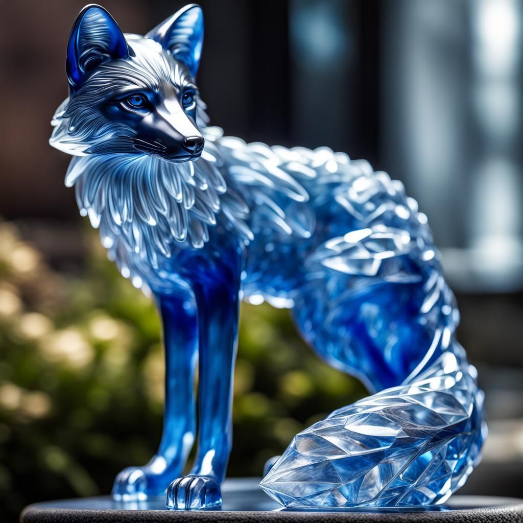 Crystal Fox Statue in Hyperrealistic Detail