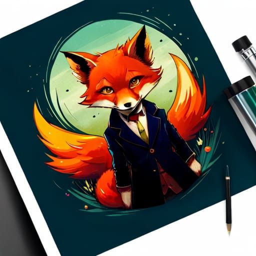 Detailed Furry Fox Portrait in Splash Art Style