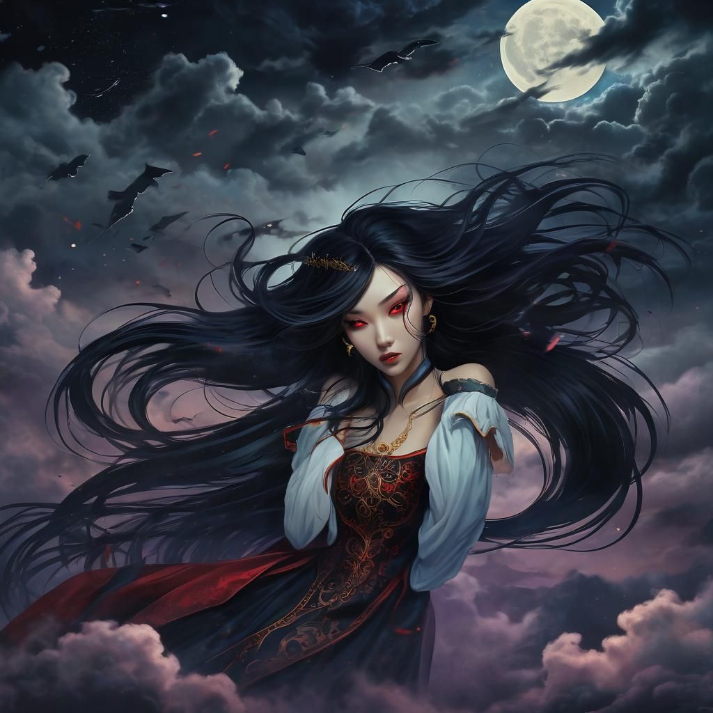 Vampire Head Soaring in Dark Fantasy Digital Art