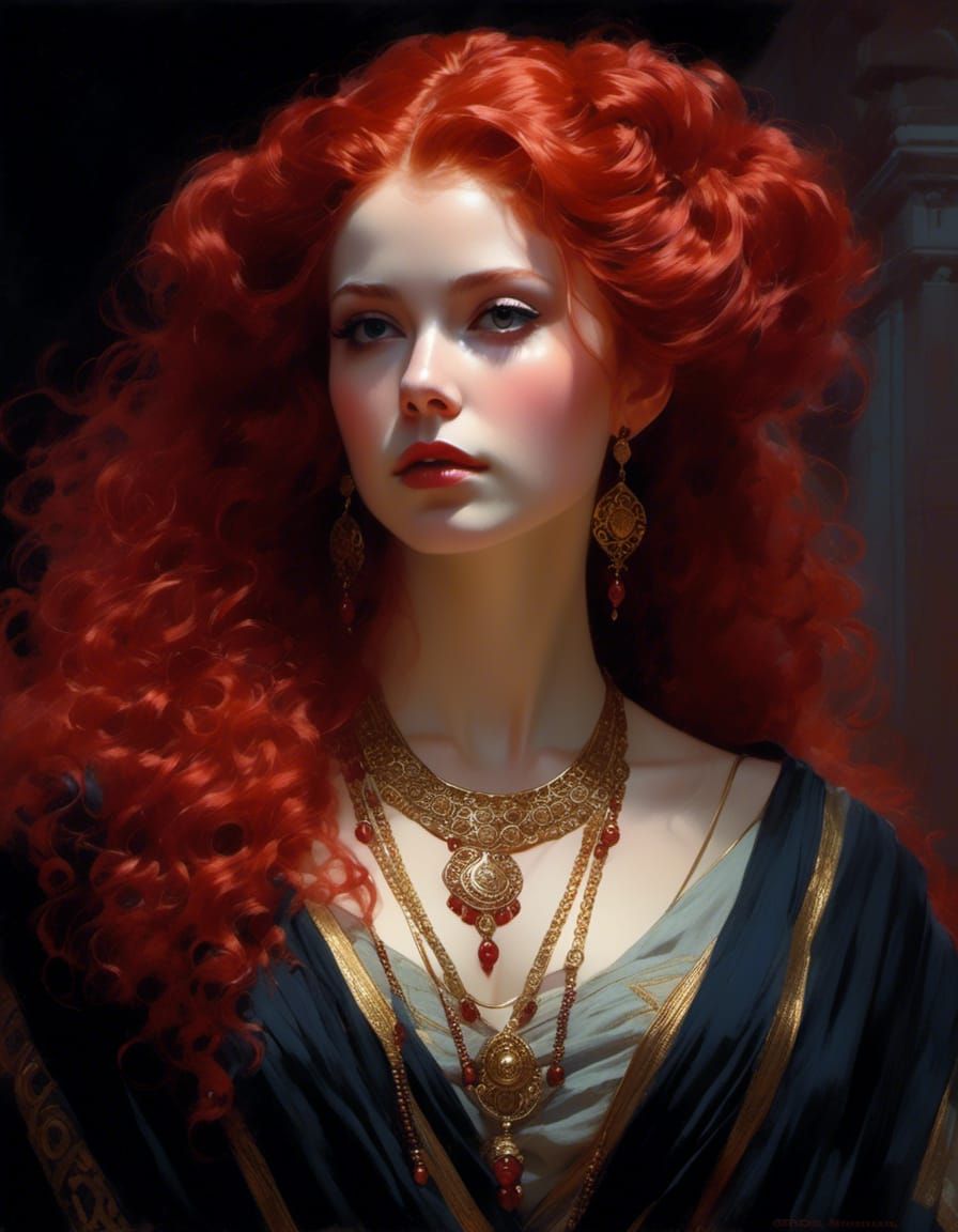 Rococo Jedi Lady Portrait with Red Hair