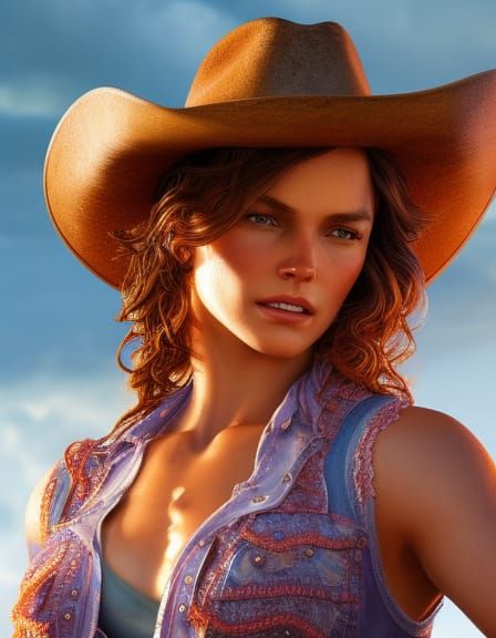 Freckled Cowgirl Portrait in Chiaroscuro Style