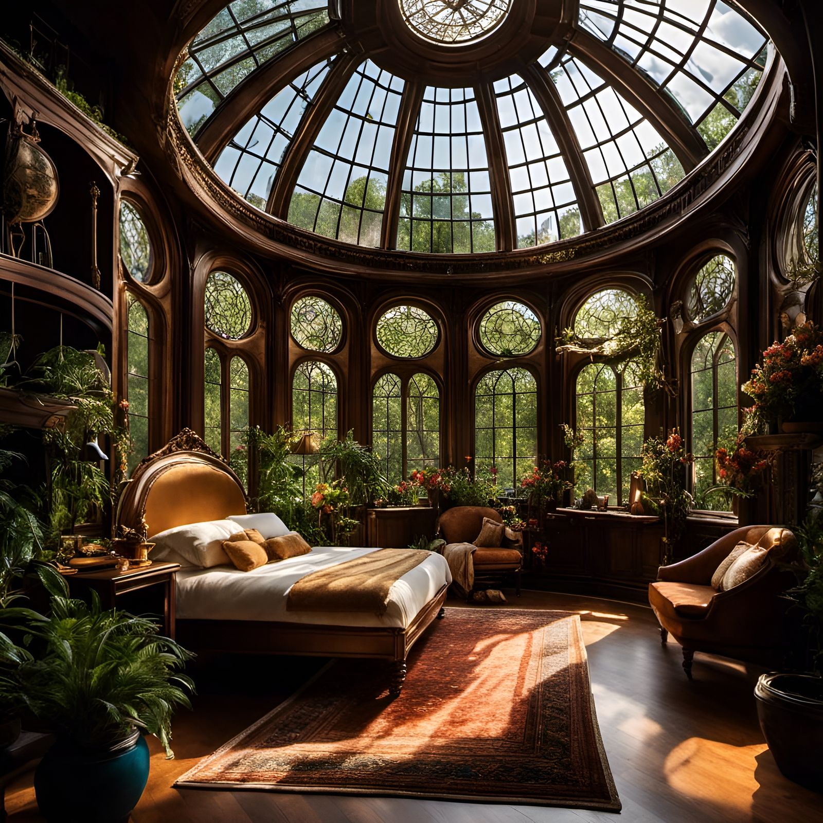 Cozy Elven Bedroom with Lush Paradise Vine Art