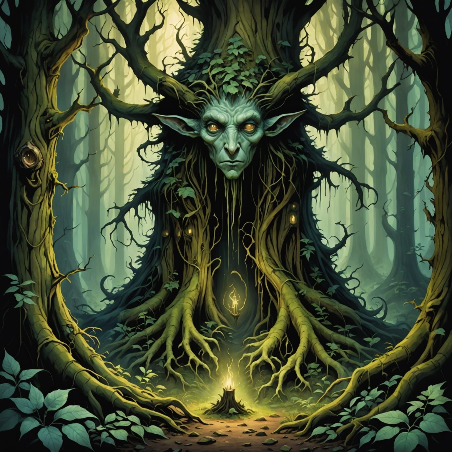Eldritch Forest in Storybook Illustration Style