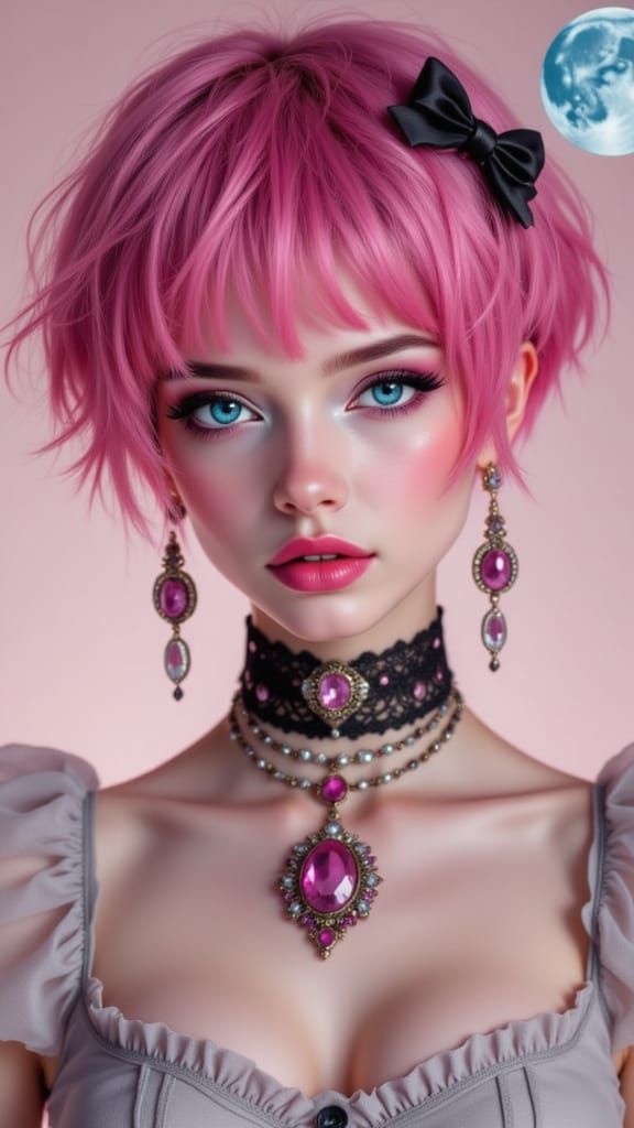 Vibrant Pin-Up Girl Under Full Moon