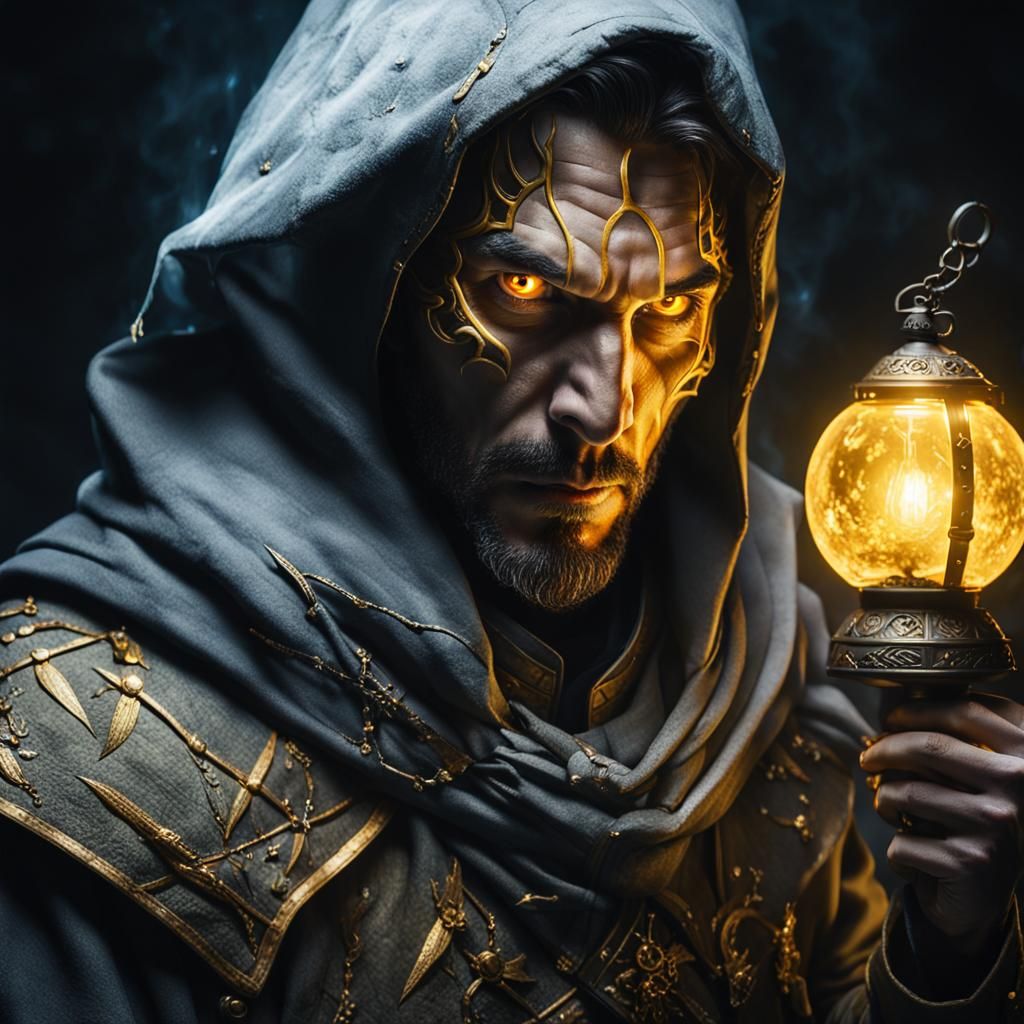 Evil Mage Portrait with Lantern, Digital Art