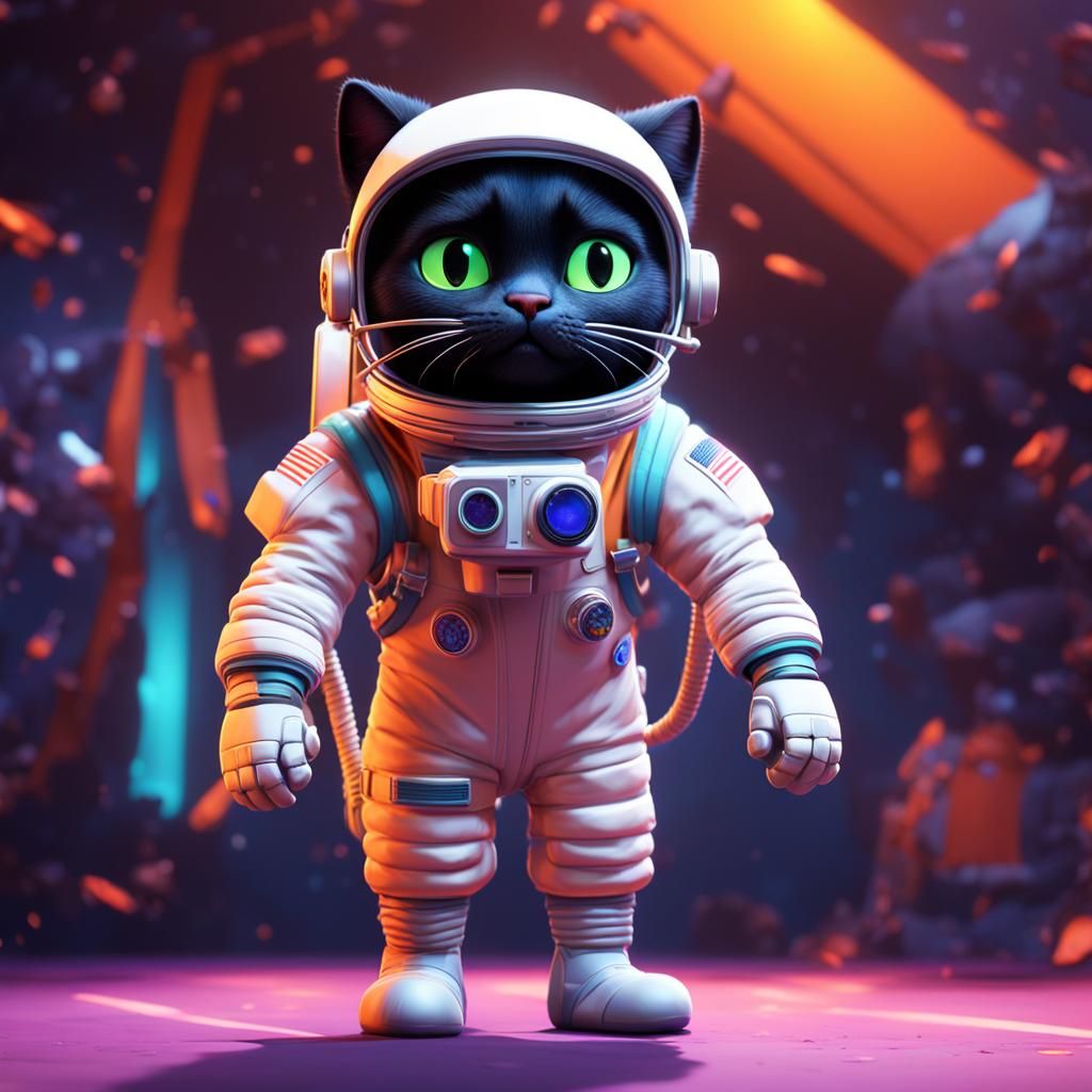 Black Cat Astronaut in Pixar Style