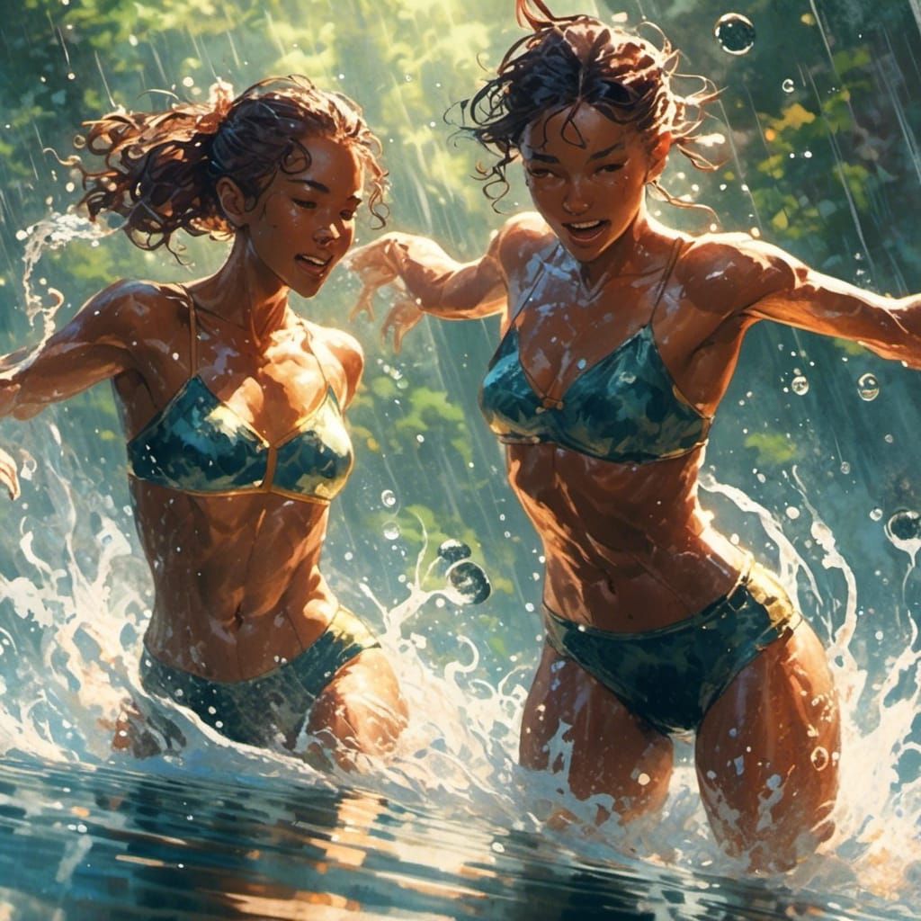 Synchronized Swimmers in Anime Art Deco Style