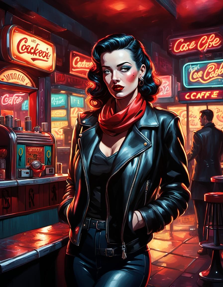 Rockabilly Girl in 1940s Cafe
