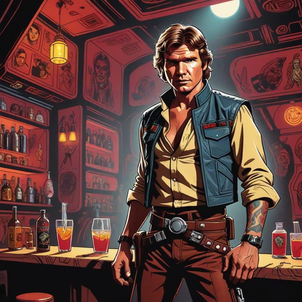 Han Solo in Ed Hardy Tattoo Art Style