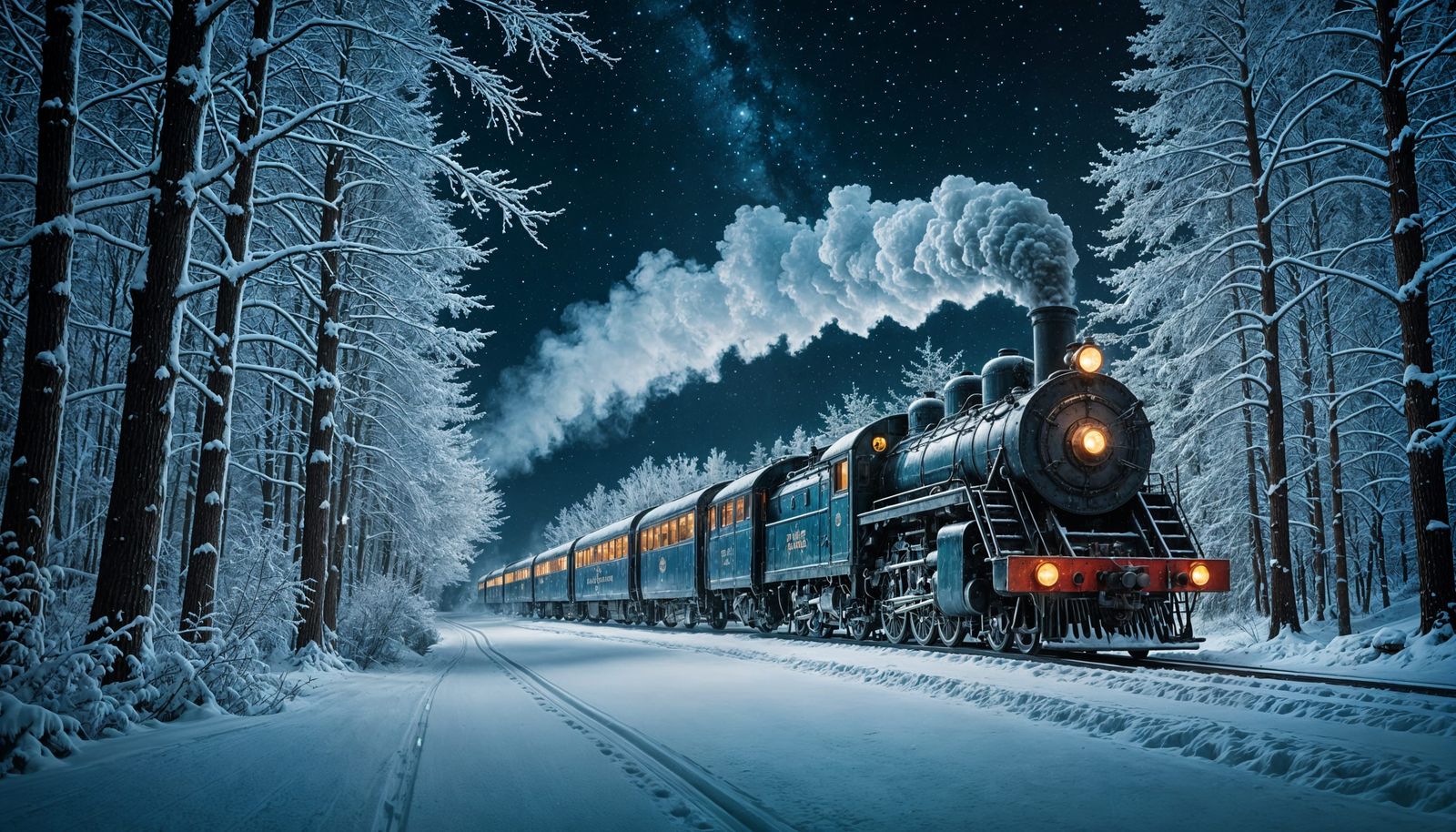 Vintage Train Journey Through Frozen Forest