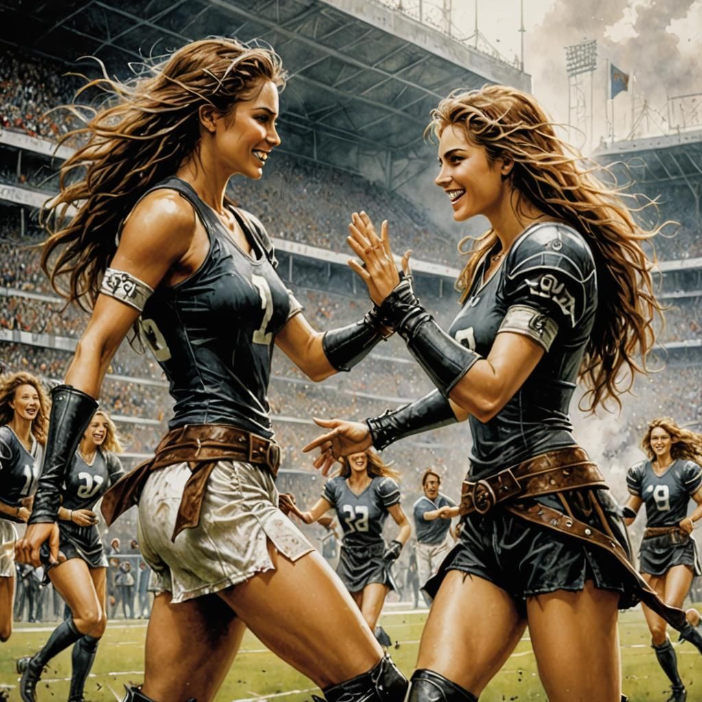 Victorious Women High Five in Luis Royo Style